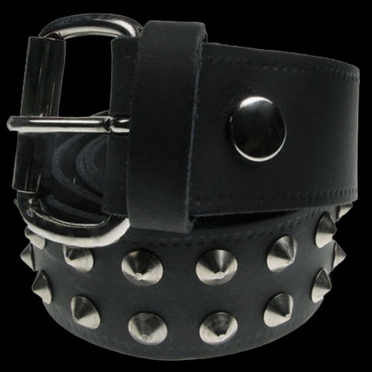 Studded Black Real Leather Snap On Belt 1.5 inch/38mm - With Buckle