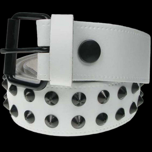 Studded White Real Leather Snap On Belt 1.5 inch/38mm - With Buckle