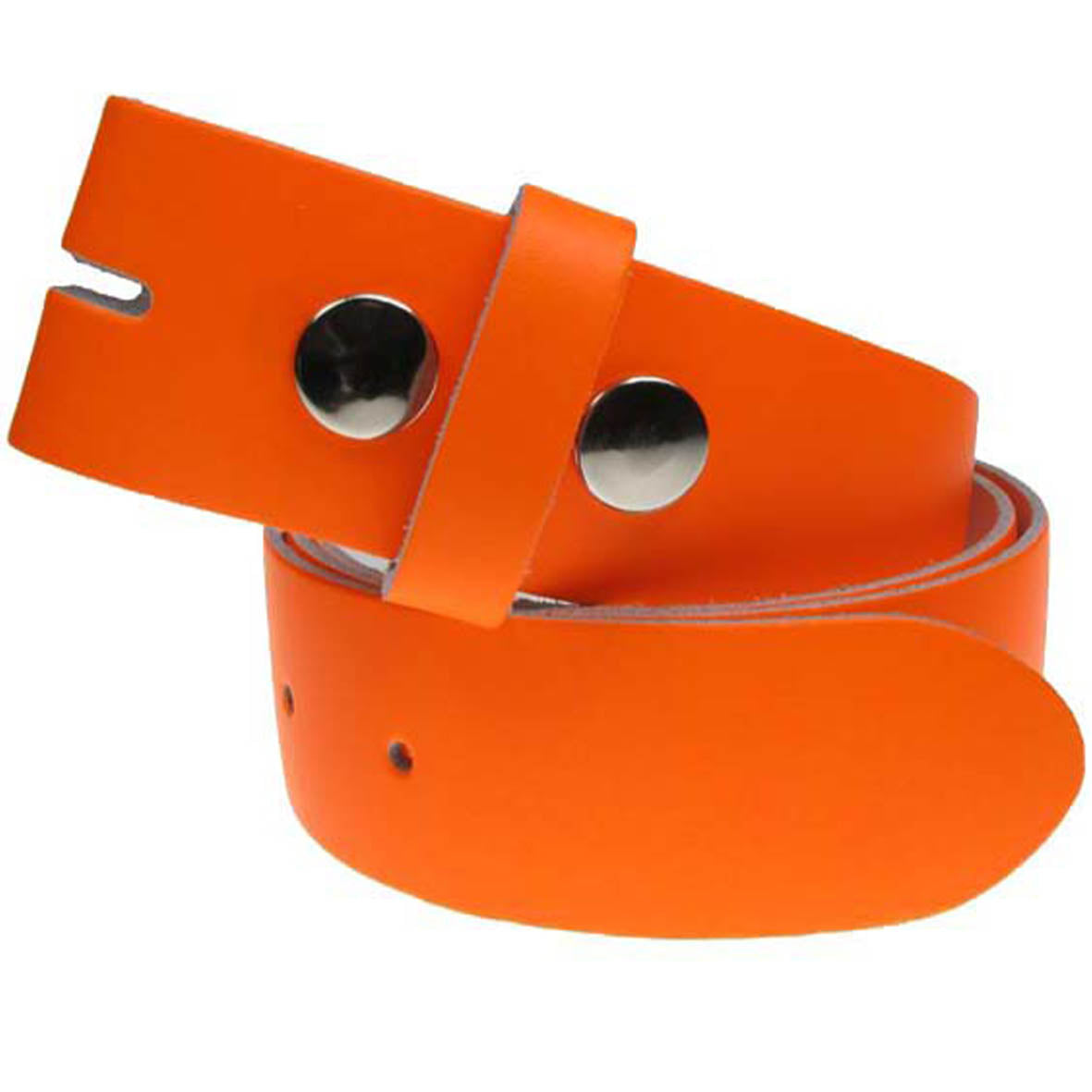 Bright Orange Real Leather Snap On Belt 1.5 inch/38mm - No Buckle