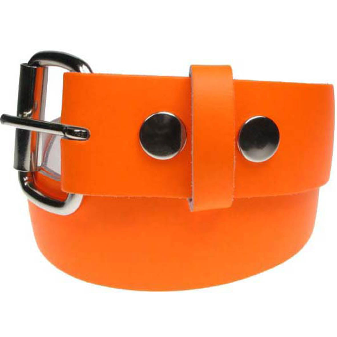 Bright Orange Real Leather Snap On Belt 1.5 inch/38mm - With Buckle