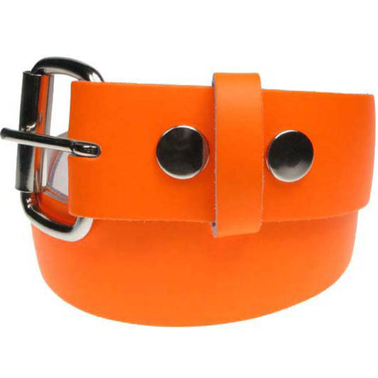 Bright Orange Real Leather Snap On Belt 1.5 inch/38mm - With Buckle