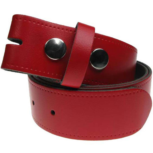 Red Real Leather Snap On Belt 1.5 inch/38mm - No Buckle