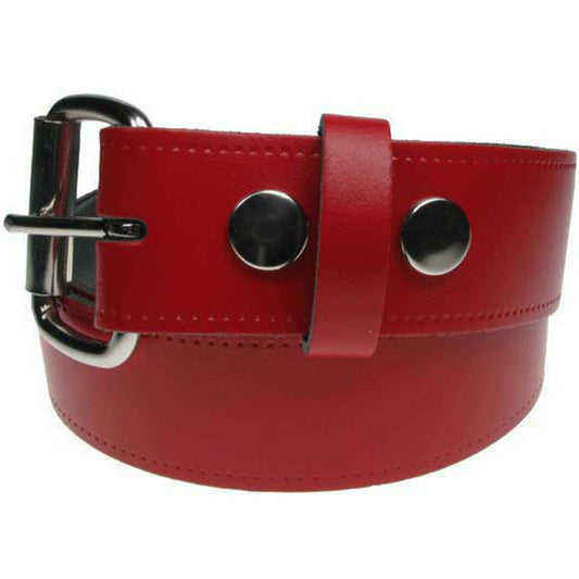 Red Real Leather Snap On Belt 1.5 inch/38mm - With Buckle