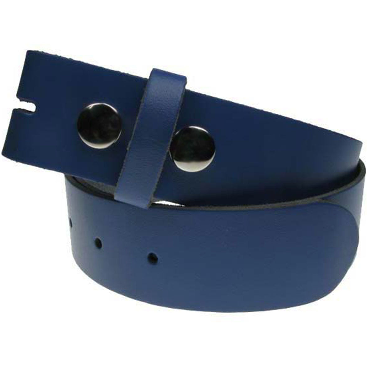 Blue Real Leather Snap On Belt 1.5 inch/38mm - No Buckle
