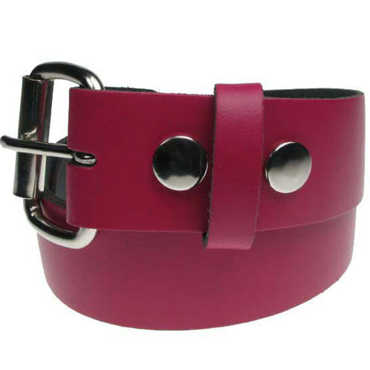 Mauve (Dark Pink) Real Leather Snap On Belt 1.5 inch/38mm - With Buckle