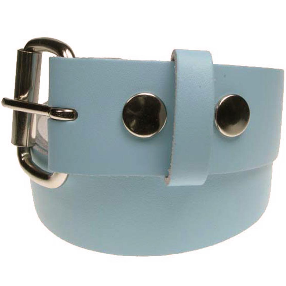 Baby Blue Real Leather Snap On Belt 1.5 inch/38mm - With Buckle