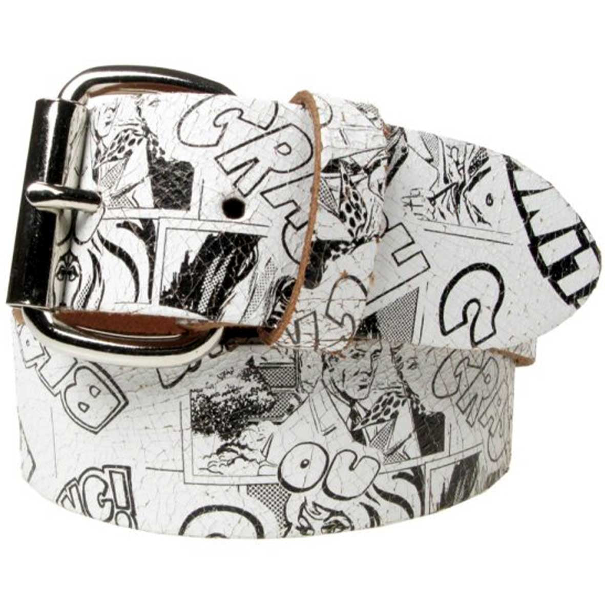 Comic Book Style Real Leather Snap On Belt 1.5 inch/38mm - With Buckle