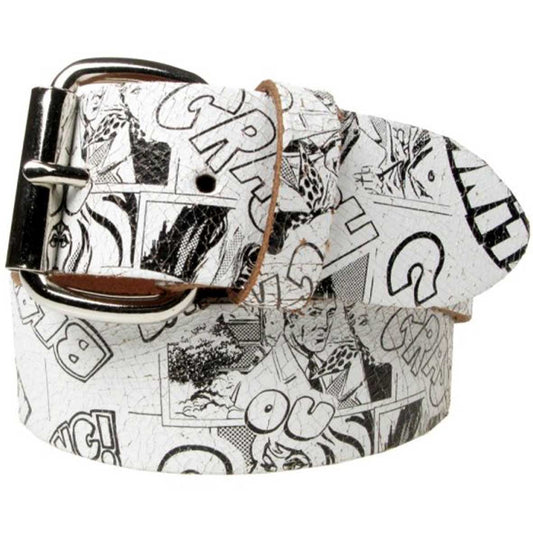 Comic Book Style Real Leather Snap On Belt 1.5 inch/38mm - With Buckle