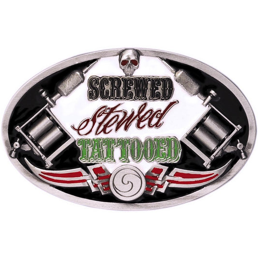 Screwed Stewed Tattooed Belt Buckle