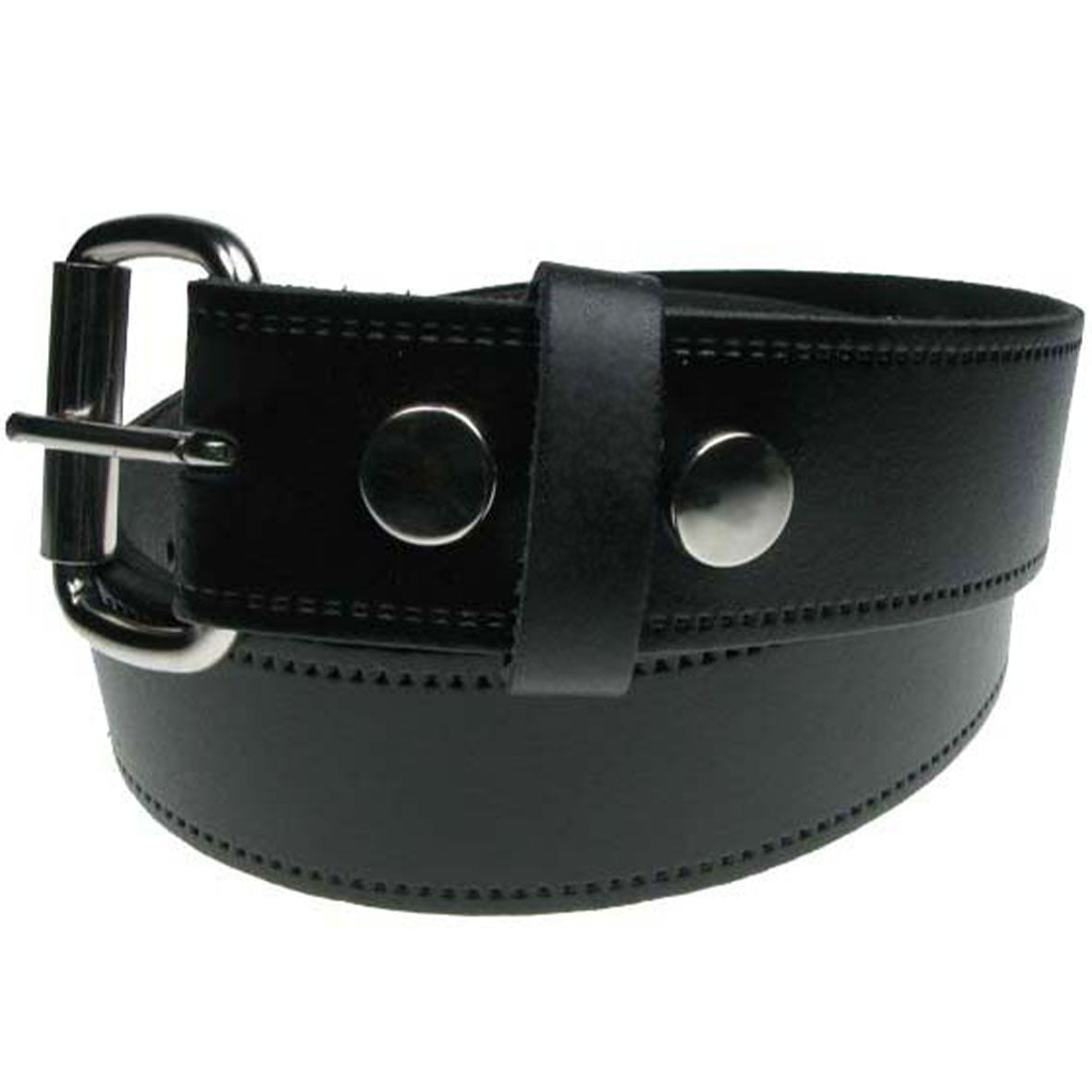 Black Real Leather Snap On Belt 1.5 inch/38mm - With Buckle