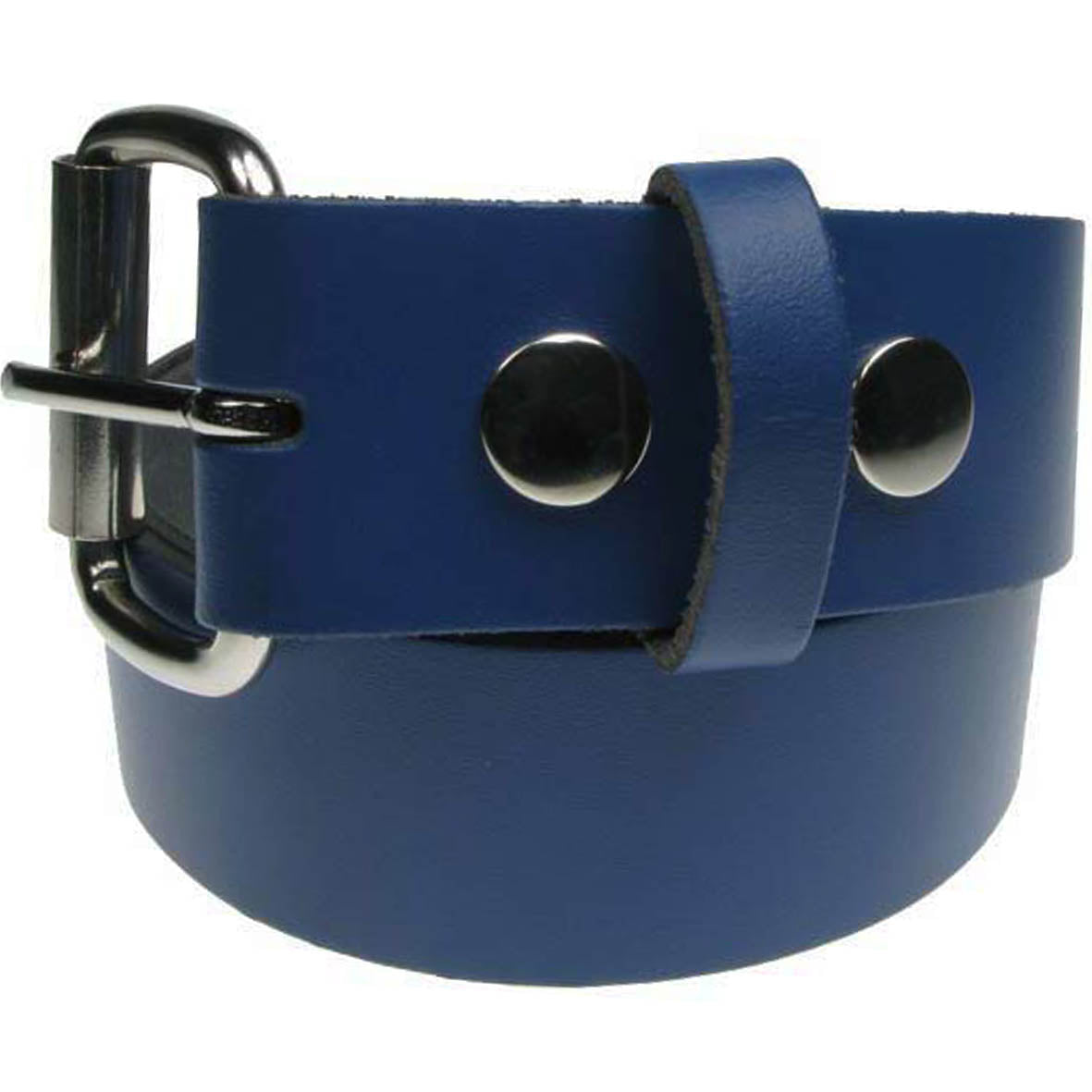 Blue Real Leather Snap On Belt 1.5 inch/38mm - With Buckle