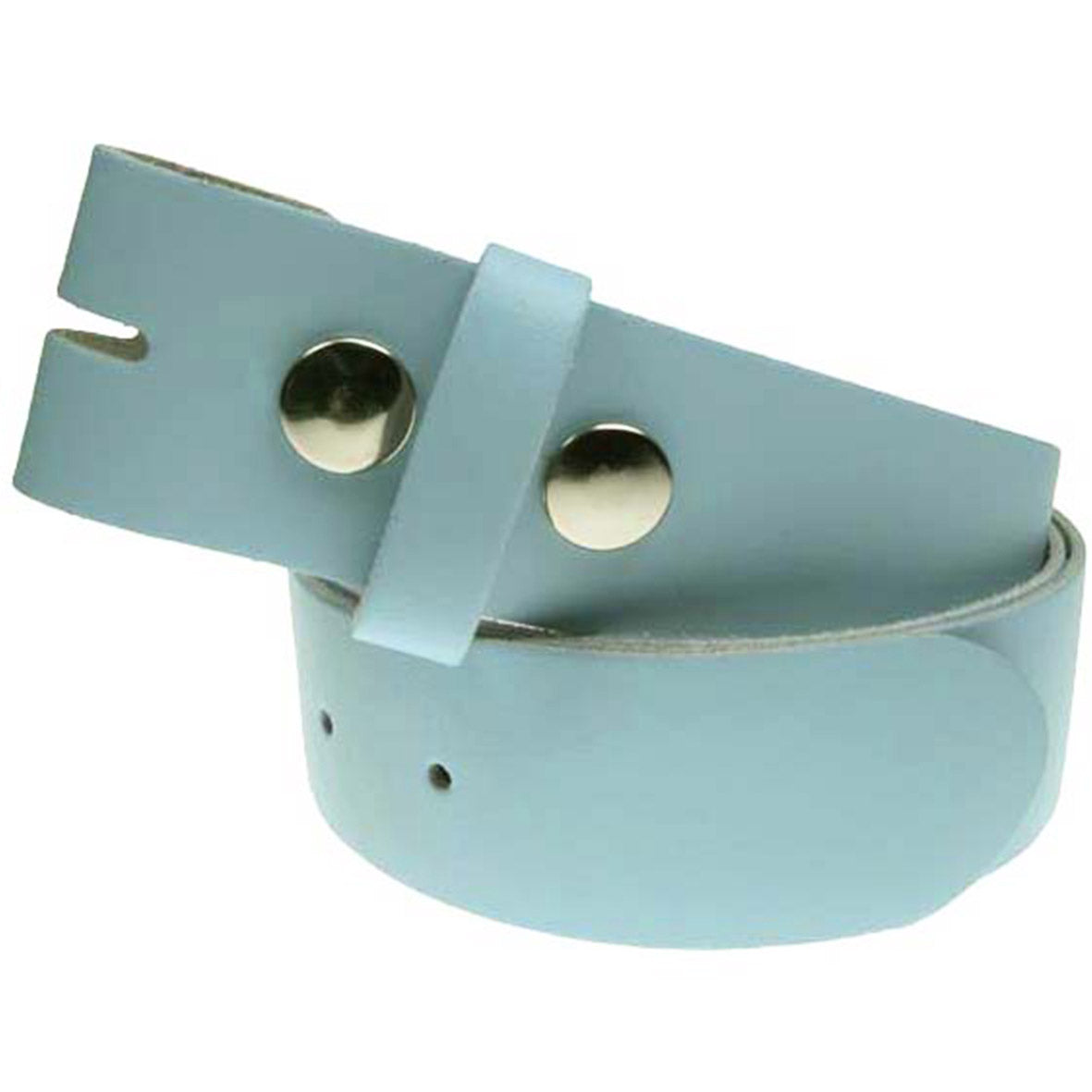 Baby Blue Real Leather Snap On Belt 1.5 inch/38mm - No Buckle