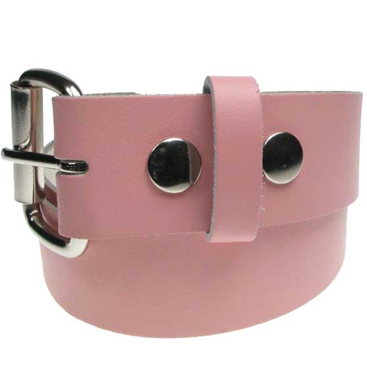 Baby Pink Real Leather Snap On Belt 1.5 inch/38mm - With Buckle