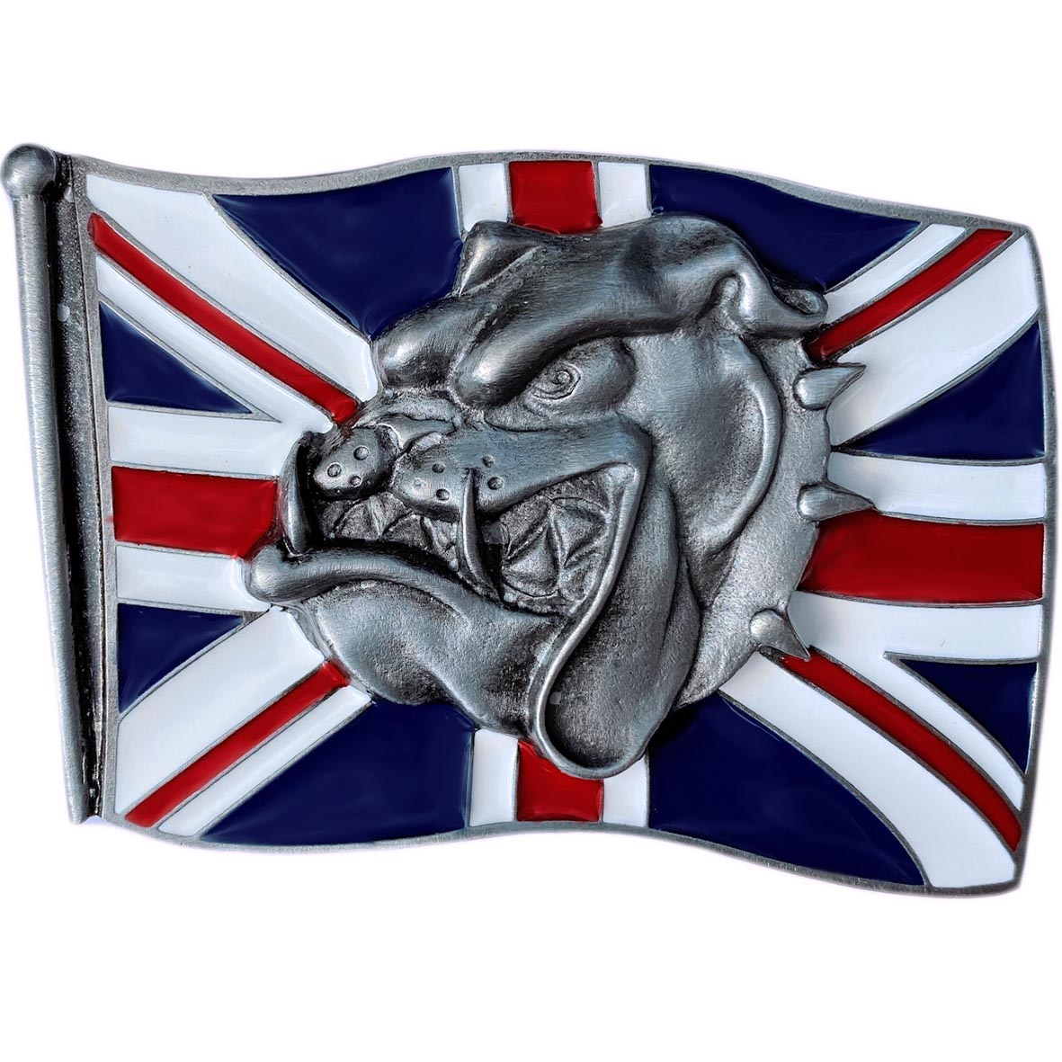 Angry Bulldog on the Union Jack Flag Belt Buckle